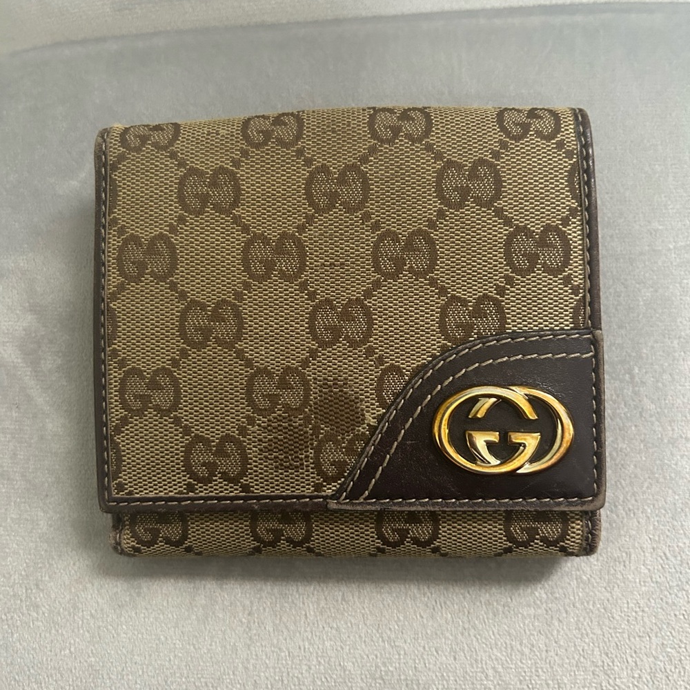 Gucci Monogram Brown and Gold Wallet